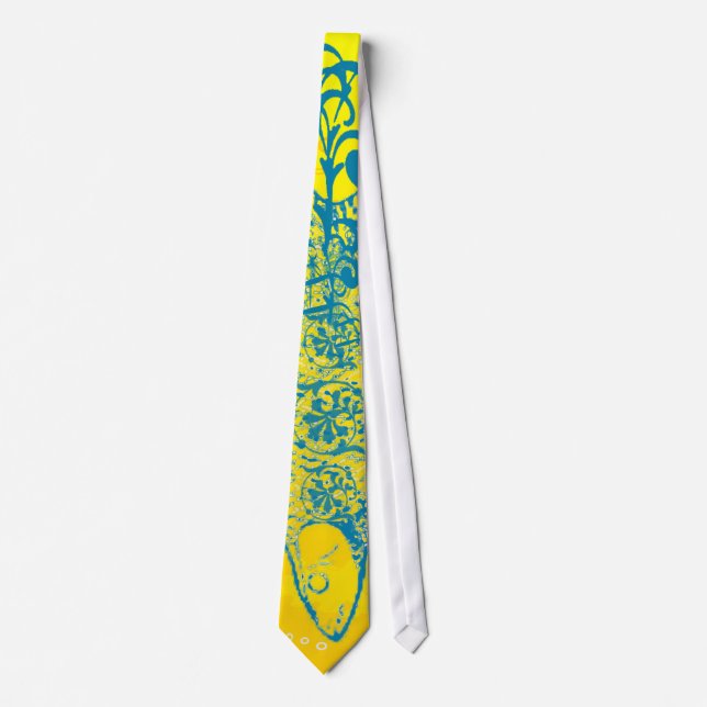 Yellow and Teal Fish with Patterns Tie (Front)