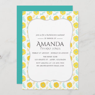 Yellow and Teal Floral Bachelorette Weekend Invitation