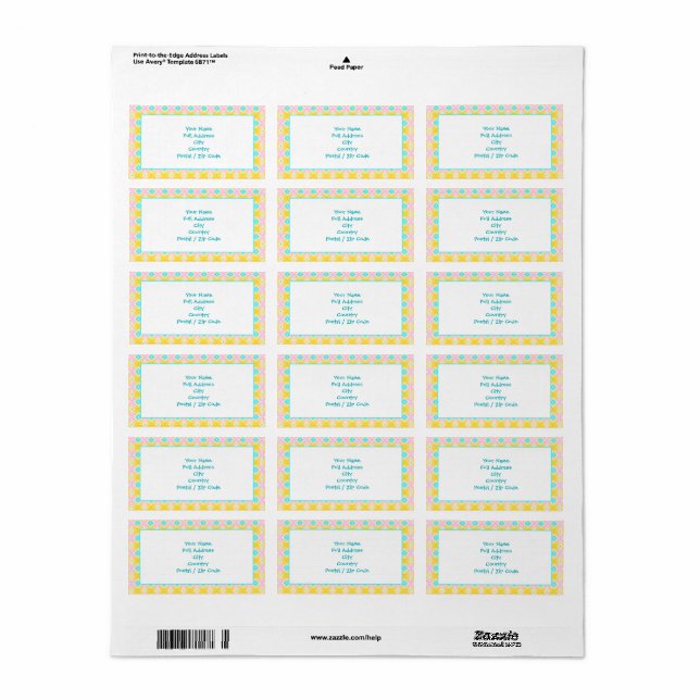 Yellow and Teal Large Return Address Labels (Full Sheet)