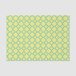 Yellow and Teal Maroccan Quatrefoil Pattern Tissue Paper