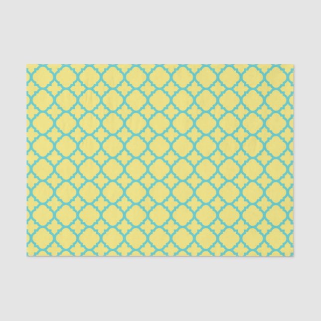 Yellow and Teal Maroccan Quatrefoil Pattern Tissue Paper (Front)