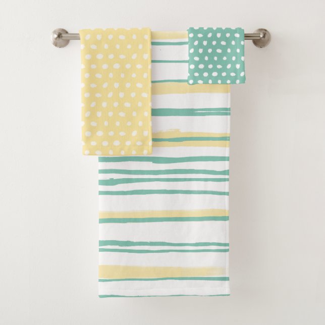 Yellow and Teal Patterns Bath Towel Set (Insitu)