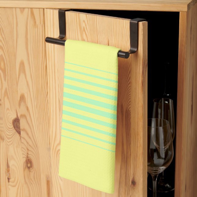 Yellow and teal Stripes Kitchen Towel (Thirds Fold)