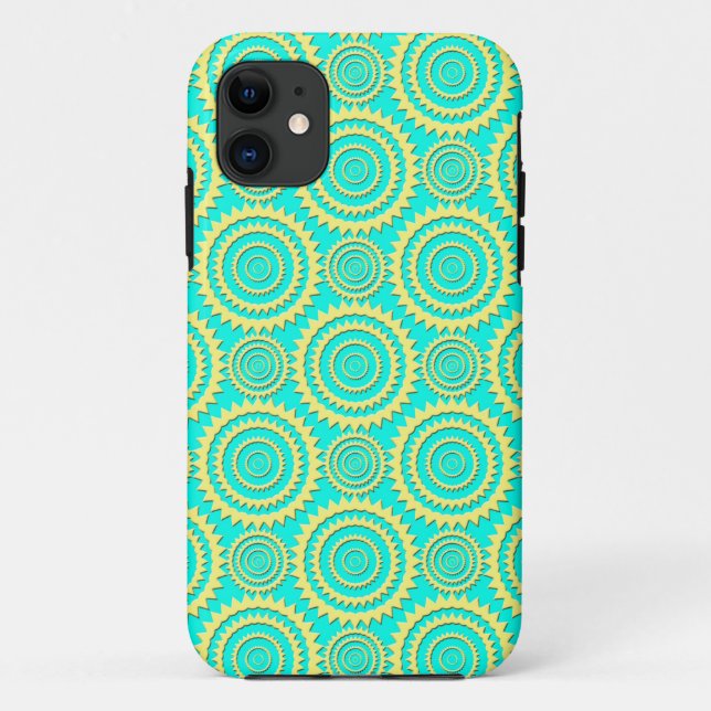 Yellow and Turquoise Geometric Circles Pattern Case-Mate iPhone Case (Back)