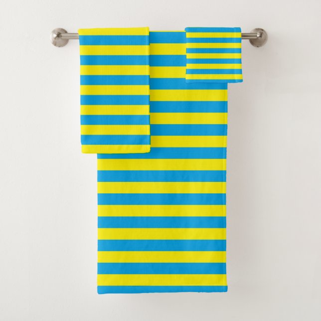 Yellow and Turquoise Stripes Bath Towel Set (Insitu)