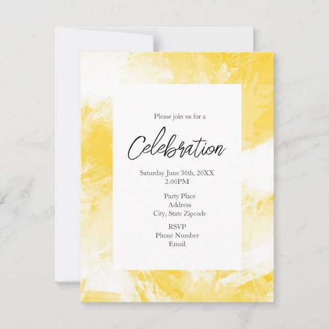  Yellow and White Abstract Brushstrokes  Invitation (Front)