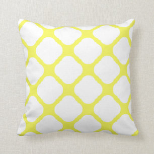 Yellow and White Art Deco Pattern Throw Pillow