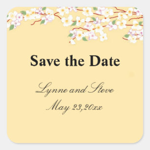 Yellow and White Blossom Save the Date Square Sticker