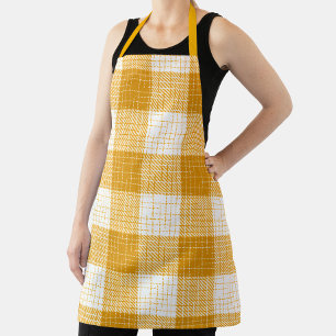 Yellow and White Bold Checkered Plaid Design  Apron