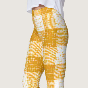 Yellow and White Bold Checkered Plaid Design  Leggings