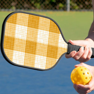 Yellow and White Bold Checkered Plaid Design Pickleball Paddle