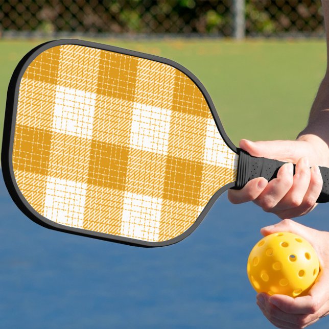 Yellow and White Bold Checkered Plaid Design  Pickleball Paddle (Creator Uploaded)