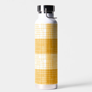 Yellow and White Bold Checkered Plaid Design Water Bottle