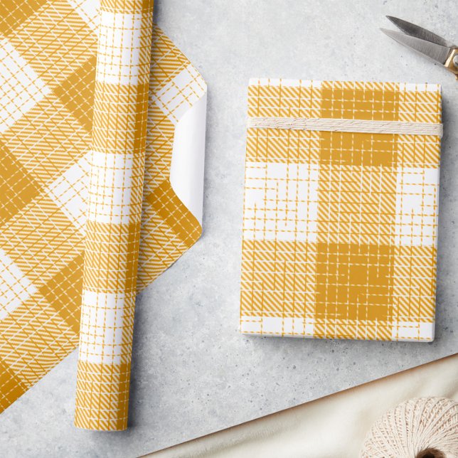 Yellow and White Bold Checkered Plaid Design  Wrapping Paper (Creator Uploaded)