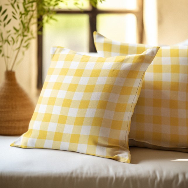 Yellow and White Buffalo Plaid Throw Pillow (Creator Uploaded)