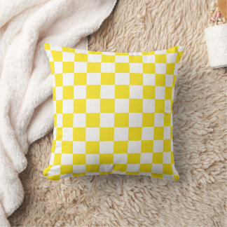 Yellow and White Chequerboard Pattern  Throw Pillow
