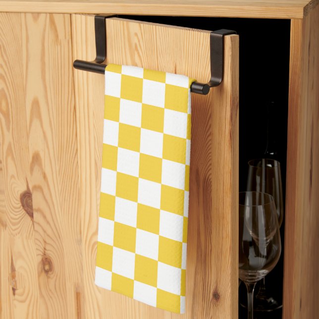 Yellow and White Chequered Kitchen Towel (Thirds Fold)