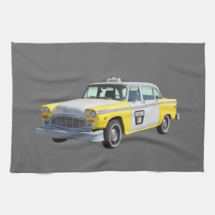 Yellow and White Chequered Taxi Cab Kitchen Towel