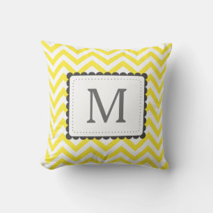 Yellow And White Chevron Custom Monogram Throw Pillow
