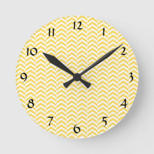 Yellow and White Chevron Pattern Round Clock