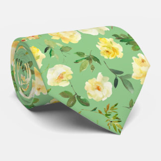 Yellow and White Cream Roses Neck Tie Necktie