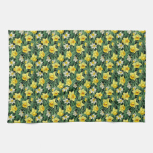 Yellow and White Daffodil Flower Seamless Kitchen Towel