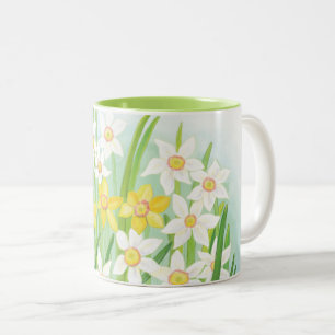 Yellow and White Daffodils in Spring  Two-Tone Coffee Mug