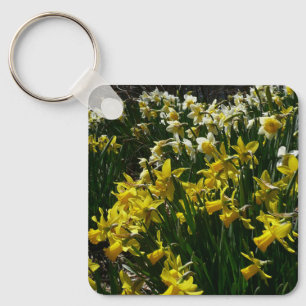 Yellow and White Daffodils Spring Flowers Keychain