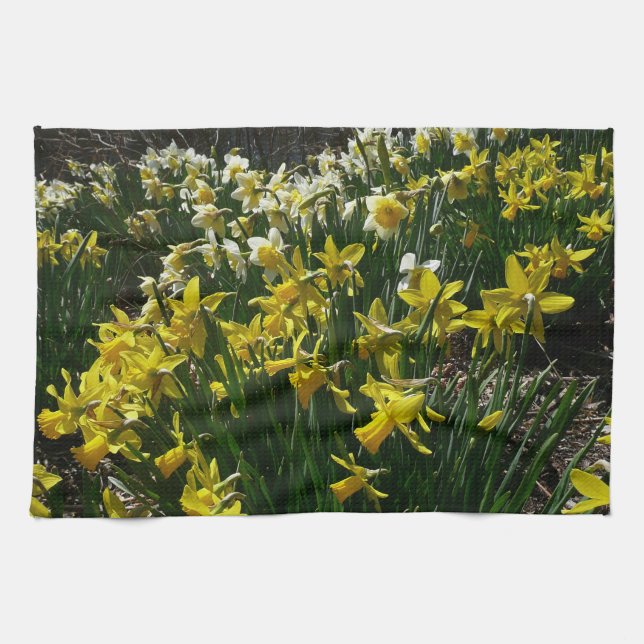 Yellow and White Daffodils Spring Flowers Kitchen Towel (Horizontal)