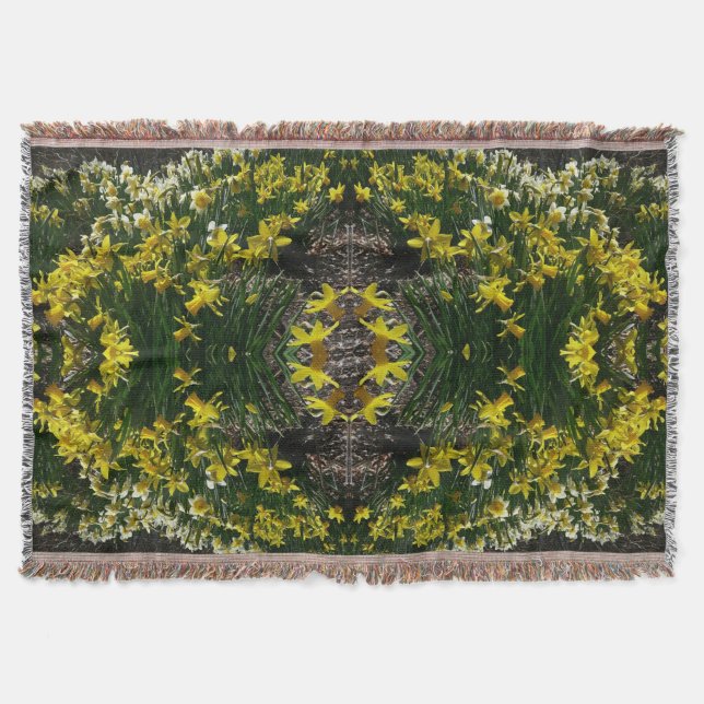 Yellow and White Daffodils Spring Flowers Throw Blanket (Front)
