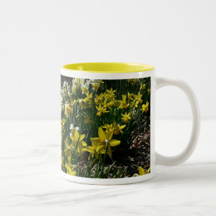 Yellow and White Daffodils Spring Flowers Two-Tone Coffee Mug