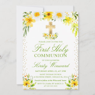 Yellow and White Daisies First Holy Communion Invitation