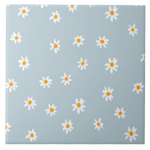 Yellow and White Daisies on pastel blue Tile