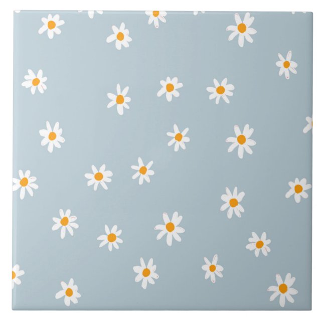 Yellow and White Daisies on pastel blue Tile (Front)