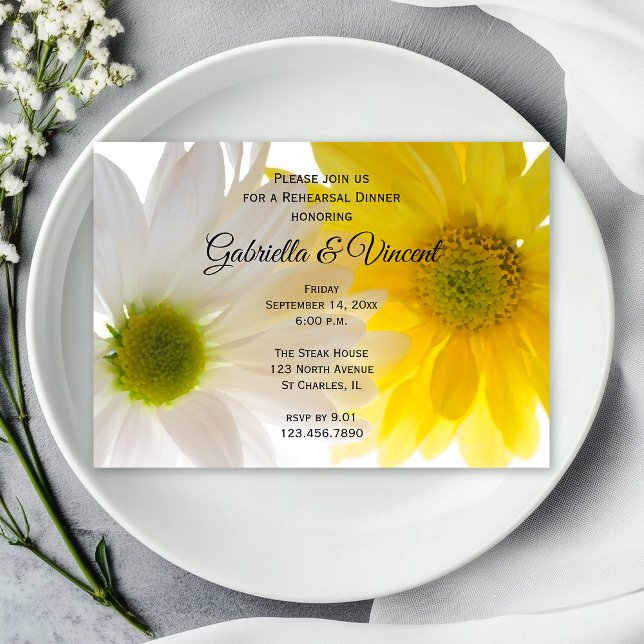 Yellow and White Daisies Wedding Rehearsal Dinner Invitation (Creator Uploaded)