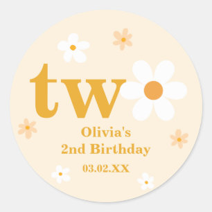 Yellow And White Daisy 2nd Birthday Girl  Classic Round Sticker