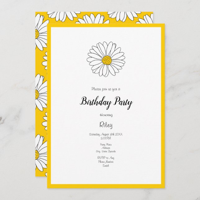 Yellow and White Daisy and Pattern 2 Invitation (Front/Back)