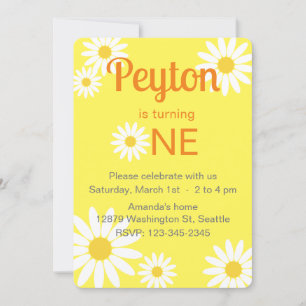 Yellow and White Daisy First Birthday Invitation