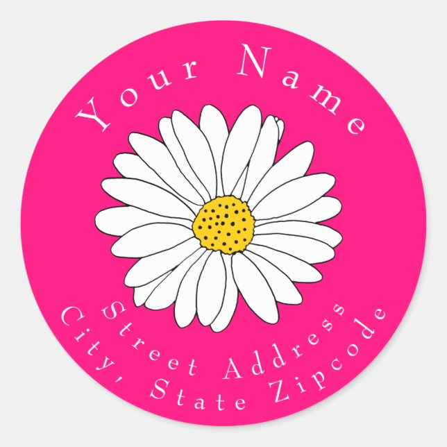 Yellow and White Daisy, Hot Pink Background Labels (Front)