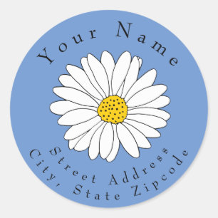 'Yellow and White Daisy on Blue' Address Label
