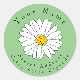 Yellow and White Daisy on Green Address Label