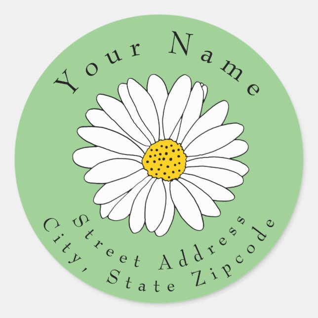 Yellow and White Daisy on Green Address Label (Front)