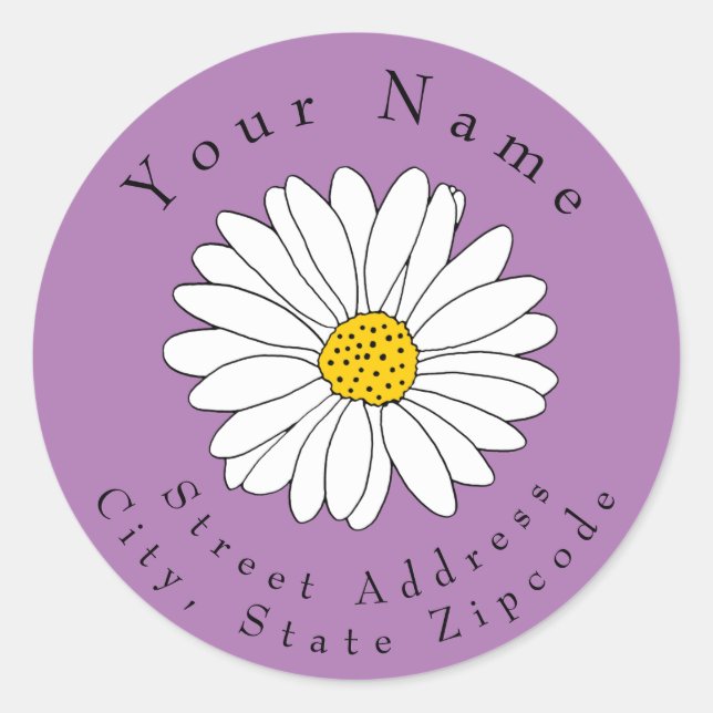 'Yellow and White Daisy on Lavender' Address Label (Front)
