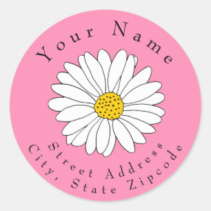 Yellow and White Daisy on Pink Address Label
