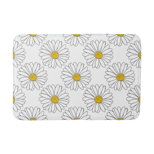 Yellow and White Daisy Pattern Bath Mat (Front)