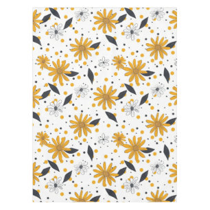Yellow and White Daisy Pattern with Dark Leaves Tablecloth