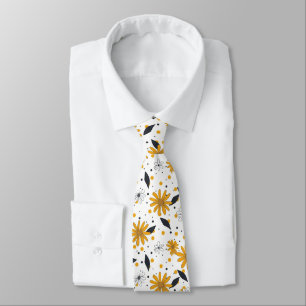 Yellow and White Daisy Pattern with Dark Leaves Tie