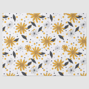 Yellow and White Daisy Pattern with Dark Leaves Tissue Paper