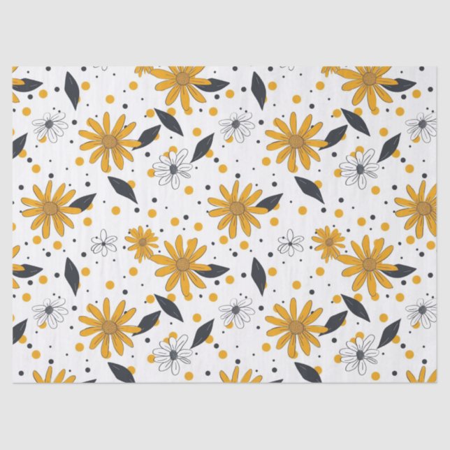 Yellow and White Daisy Pattern with Dark Leaves Tissue Paper (Front)