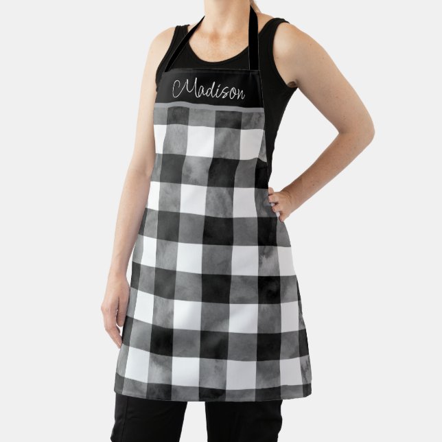 Yellow and White Daisy With Watercolor Plaid Apron (Insitu)